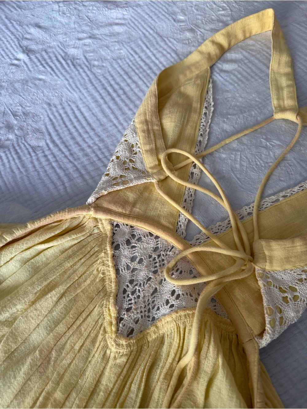 Butter yellow Crocget V-Neck Yellow Sundress - Picture 4 of 5